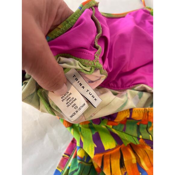 Trina Turk 2 PC Tankini Bikini Set Green Pink Floral Top Size 10 Bottom 8 - Picture 8 of 8